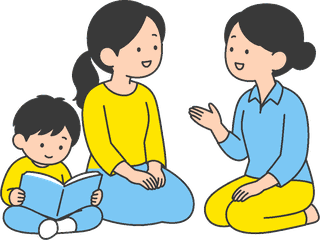 先生と保護者が話すイラスト